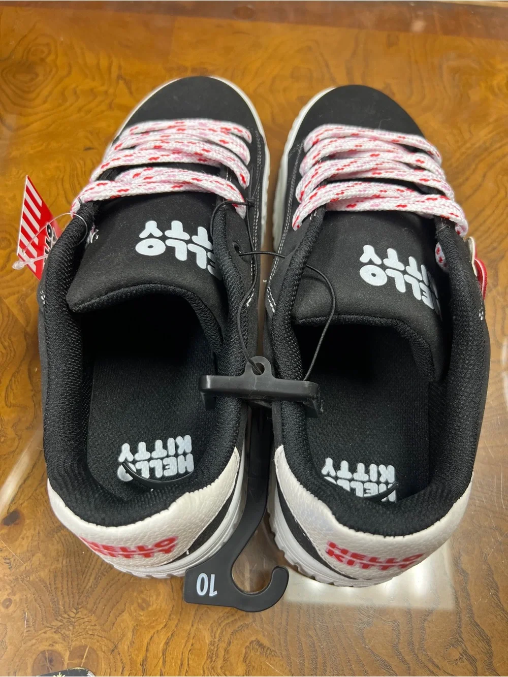 Hello Kitty Black Sneakers with Pink-White Patterned Laces